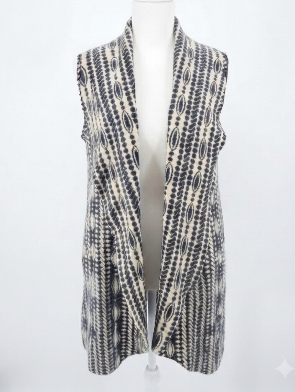 MOTH Anthropologie Black Cream Patterned Open Front Vest Cardigan M/L
